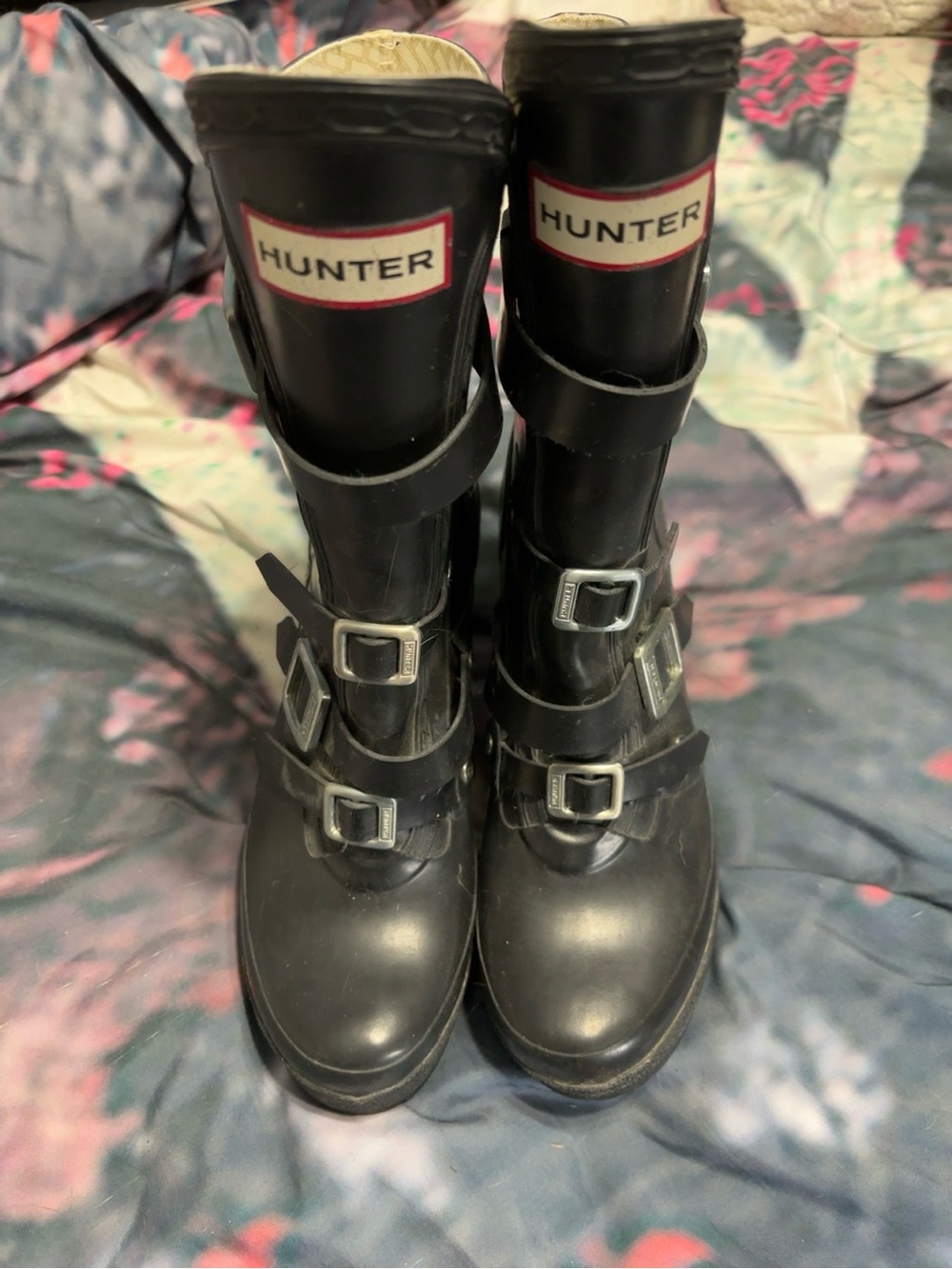 Hunter Black Triple-Buckle Rain Boots
